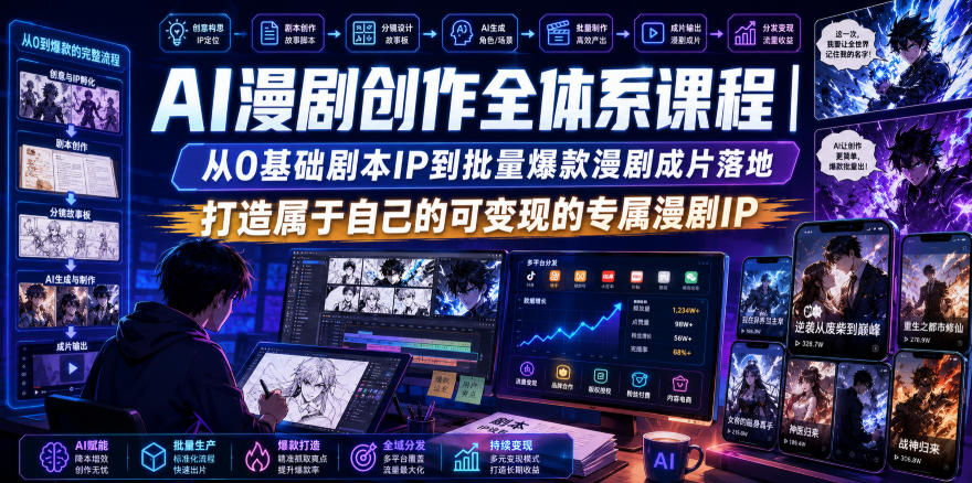 AI漫剧创作全体系课程｜从0基础剧本IP到批量爆款漫剧成片落地，打造属于自己的可变现的专属漫剧IP