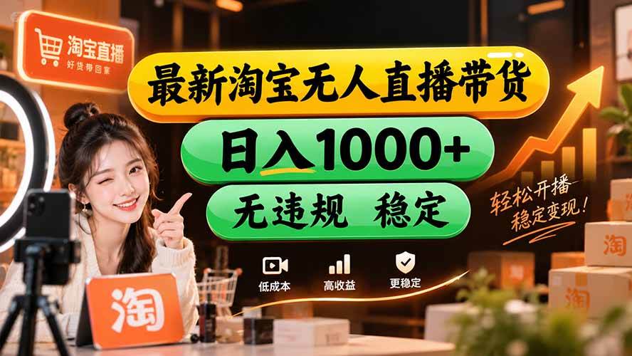 (20453期)【新技术】淘宝无人直播,独家,日入2K+,无封号,可矩阵,长期稳定-好耶资源