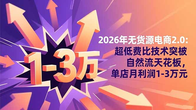 2026年无货源电商2.0：超低费比技术突破自然流天花板，单店月利润1-3万元-好耶资源