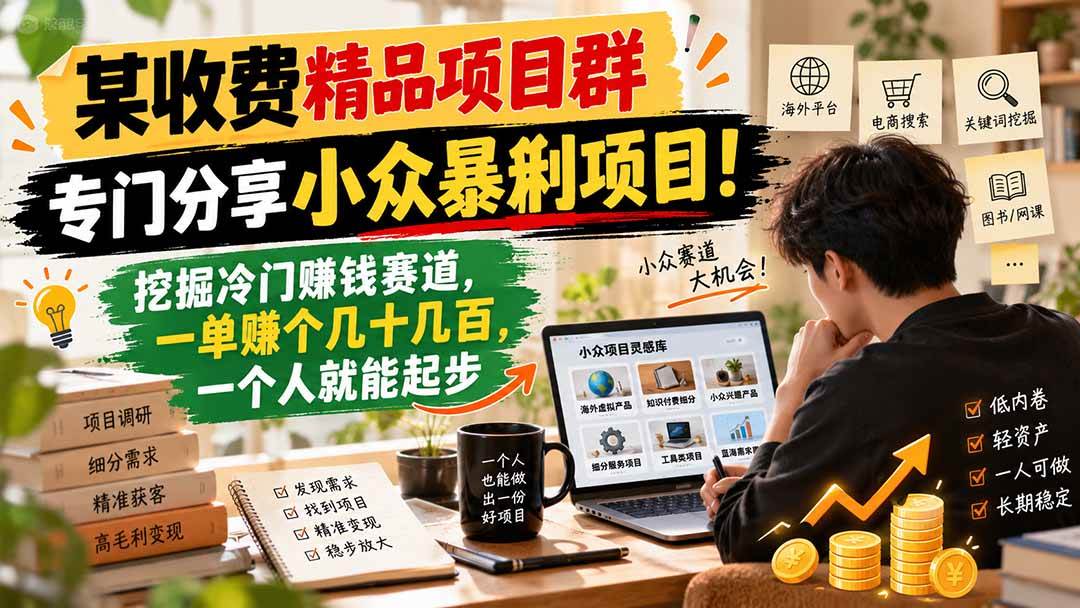 （21185期）某收费精品项目群，专门分享小众暴俐项目！挖掘冷门赚钱赛道，一单赚个几十几百，一个人就能起步-好耶资源