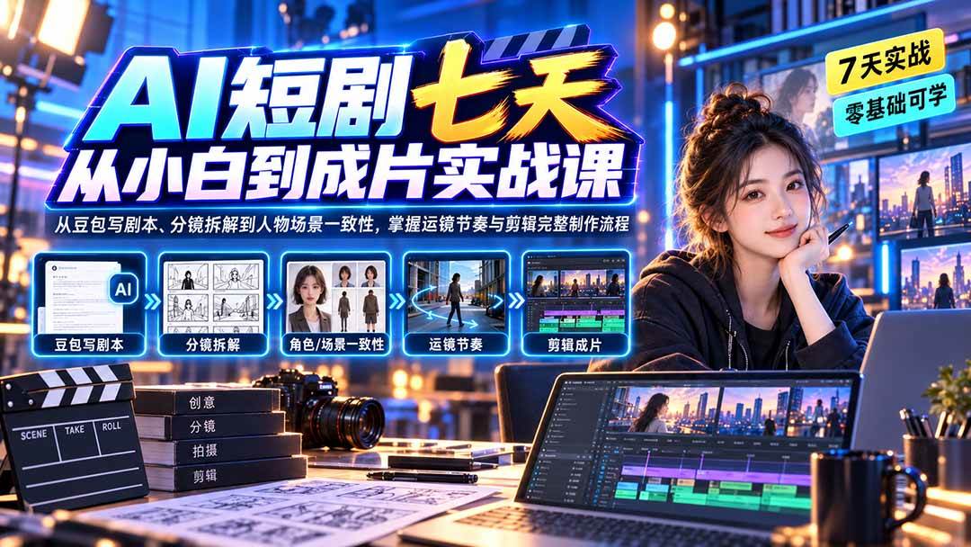 (20329期)AI短剧七天从小白到成片实战课:从豆包写剧本、分镜拆解到人物场景一致性,掌握运镜节奏与剪辑完整制作流程-好耶资源