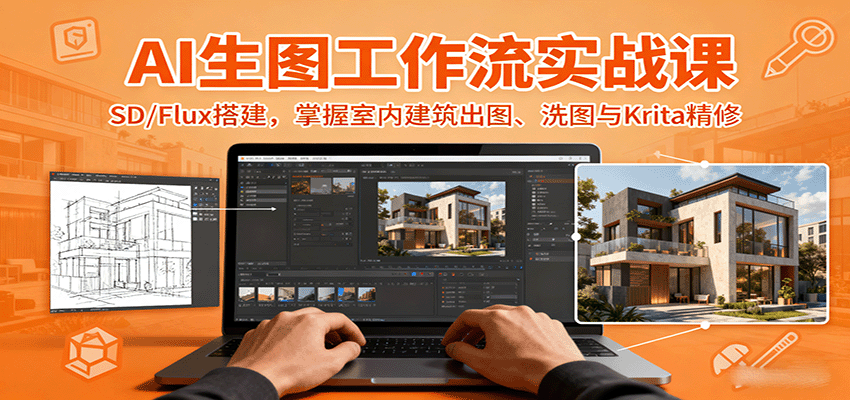 AI生图工作流实战课：SD/Flux搭建，掌握室内建筑出图、洗图与Krita精修-好耶资源