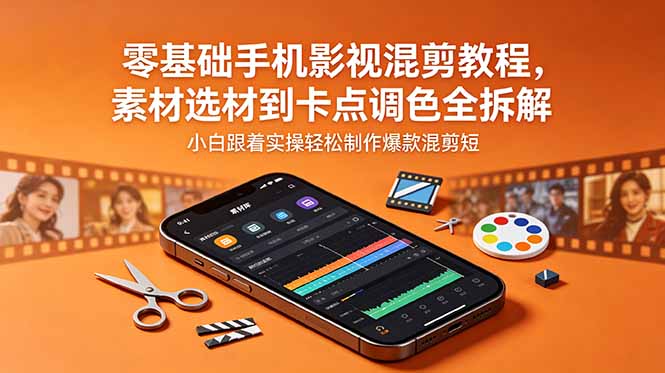 零基础手机影视混剪教程，素材选材到卡点调色全拆解，小白跟着实操轻松制作爆款混剪短片-好耶资源