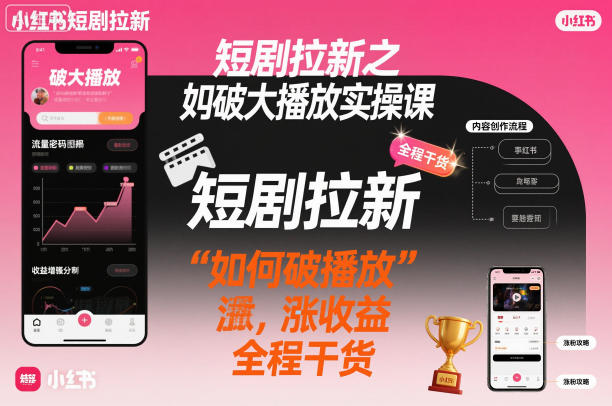短剧拉新之小红书如何破大播放实操课，如何破播放，涨收益，全程干货-好耶资源