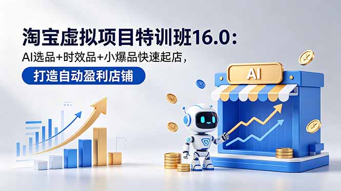 淘宝虚拟项目特训班16.0:AI选品+时效品+小爆品快速起店,打造自动盈利店铺-好耶资源