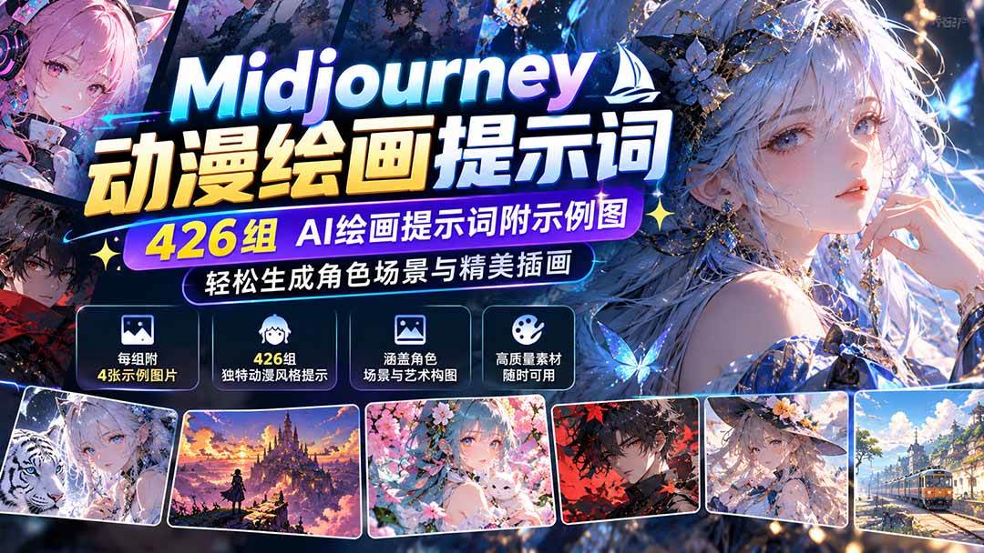 （21239期）Midjourney动漫绘画提示词：426组AI绘画提示词附示例图，轻松生成角色场景与精美插画-好耶资源