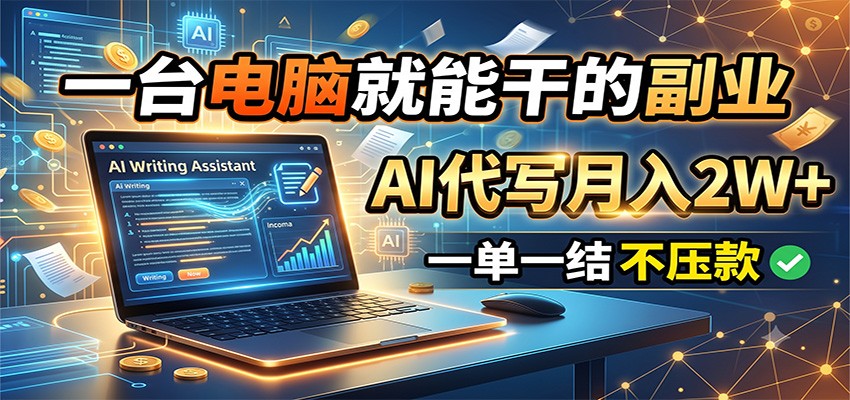 一台电脑就能干的副业,AI代写月入2W+,一单一结不压款-好耶资源