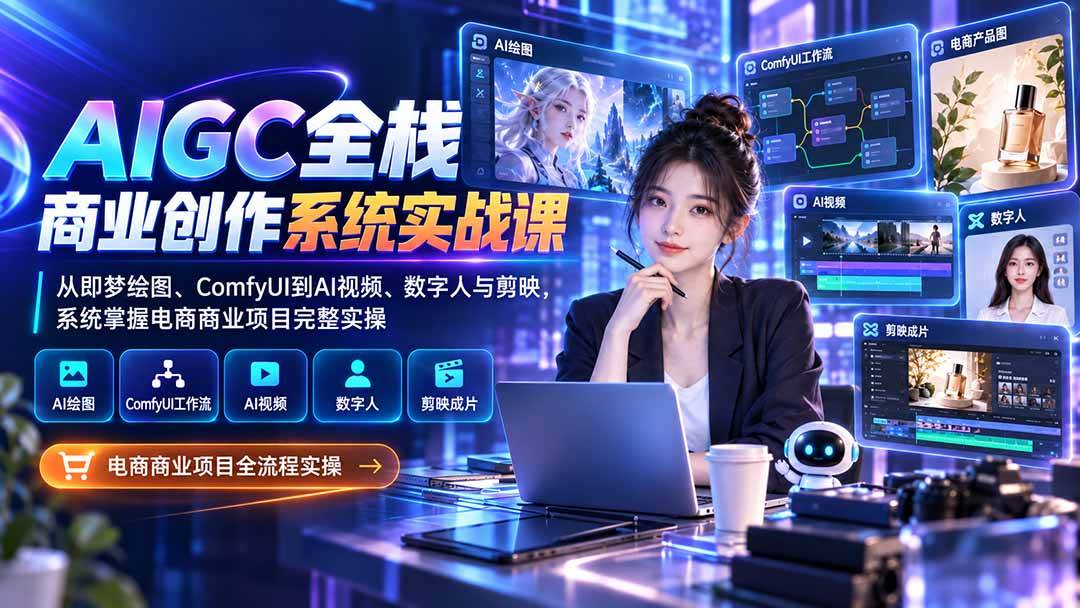 （20342期）AIGC全栈商业创作系统实战课：从即梦绘图、ComfyUI到AI视频、数字人与剪映，系统掌握电商商业项目完整实操-好耶资源