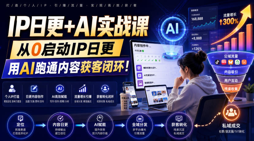 IP日更+AI实战课,从0启动IP日更,IP置顶视频制作+100条选题库搭建+10条日更规划,用AI跑通内容获客闭环!-好耶资源
