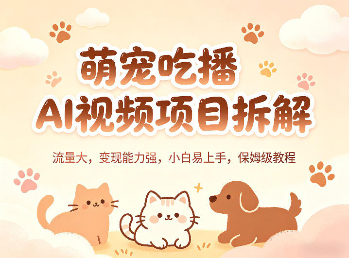 萌宠吃播AI视频项目拆解，流量大，变现能力强，小白易上手，保姆级教程-好耶资源