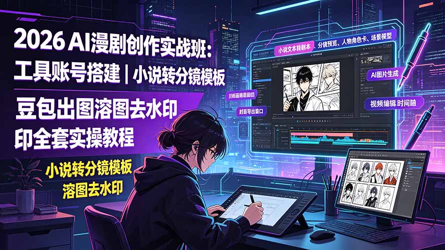 2026AI漫剧创作实战班:工具账号搭建|小说转分镜模板|豆包出图溶图去水印全套实操教程-好耶资源