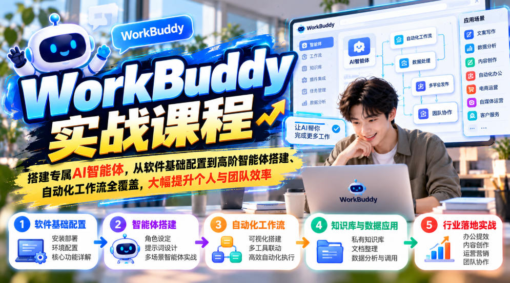 WorkBuddy实战课程,搭建专属AI智能体,从软件基础配置到高阶智能体搭建、自动化工作流全覆盖,大幅提升个人与团队效率-好耶资源