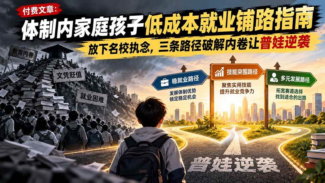 （21231期）付费文章：体制内家庭孩子低成本就业铺路指南，放下名校执念，三条路径破解内卷让普娃逆袭