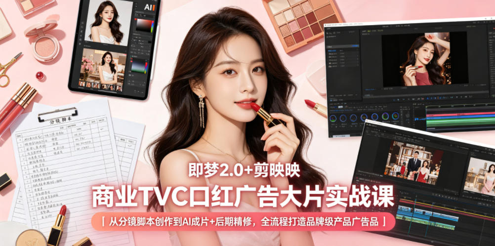 即梦2.0+剪映商业TVC口红广告大片实战课｜从分镜脚本创作到AI成片+后期精修，全流程打造品牌级产品广告-好耶资源