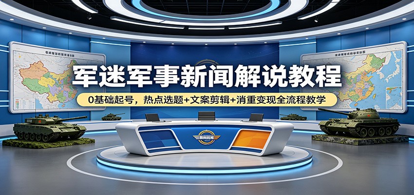 军迷军事新闻解说教程：0基础起号，热点选题+文案剪辑+消重变现全流程教学-好耶资源
