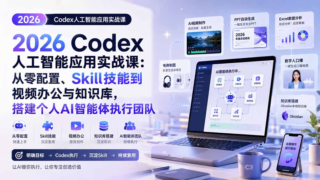 2026 Codex人工智能应用实战课:从零配置、Skill技能到视频办公与知识库,搭建个人AI智能体执行团队-好耶资源