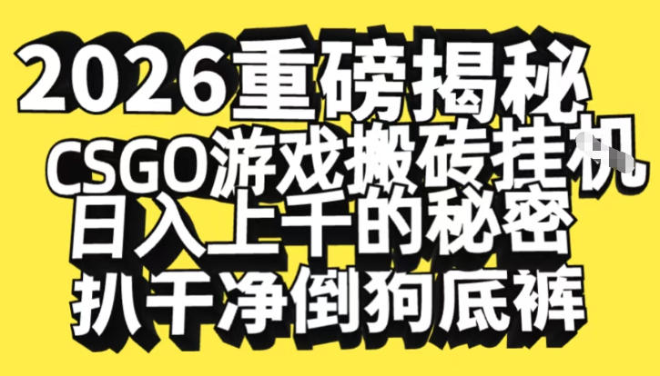 2026开年重磅解密，CSGO游戏搬砖挂G日入1k+的秘密，把倒狗的底裤扒干【揭秘】-好耶资源