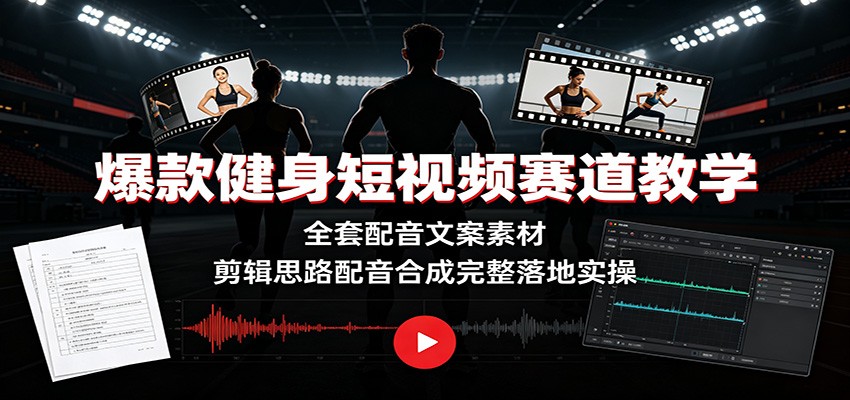 爆款健身短视频赛道教学：全套配音文案素材，剪辑思路配音合成完整落地实操-好耶资源
