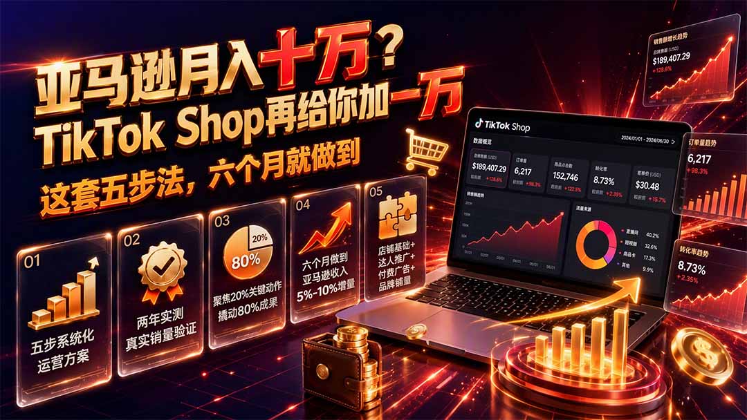 亚马逊月入十万?TikTok Shop再给你加一万——这套五步法,六个月就做到【原创双语字幕】-好耶资源