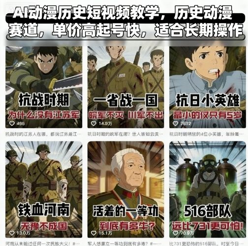 AI动漫历史短视频教学，历史动漫赛道，单价高起号快，适合长期操作-好耶资源