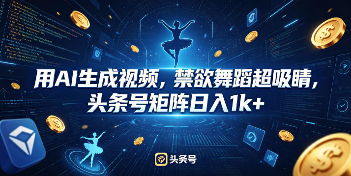 用AI生成视频，禁欲舞蹈超吸睛，头条号矩阵日入1k+-好耶资源