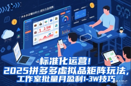 标准化运营！2025拼多多虚拟品矩阵玩法，工作室批量月盈利1-3W技巧【揭秘】-好耶资源