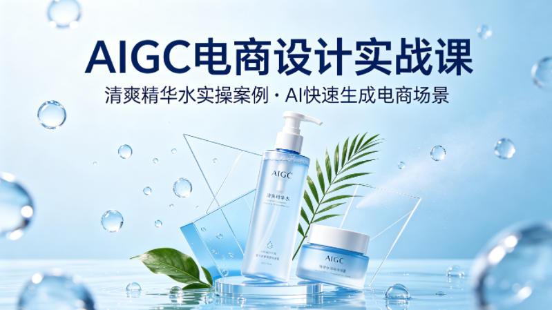 AIGC电商设计实战课，以清爽精华水为实操案例，教你用AI快速生成电商场景-好耶资源