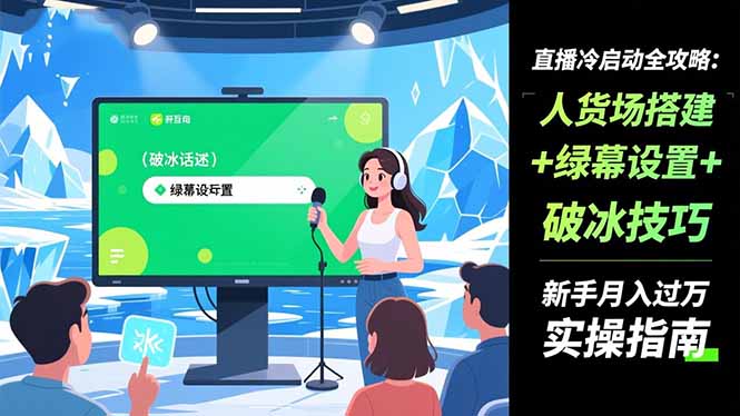 直播冷启动全攻略:人货场搭建+绿幕设置+破冰技巧，新手月入过万实操指南-好耶资源