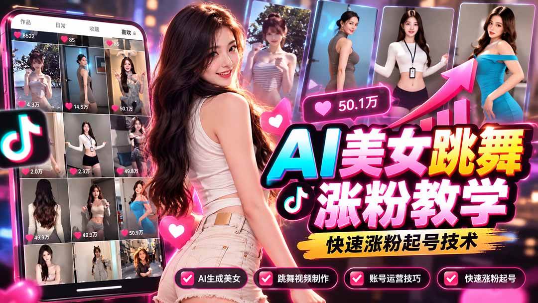 （21256期）AI美女跳舞涨粉教学，AI生成美女，跳舞视频制作，账号运营与快速起号涨粉-好耶资源