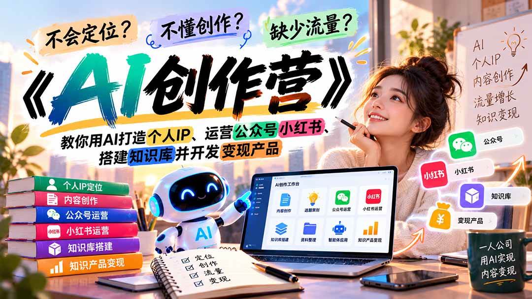 (21088期)不会定位、不懂创作、缺少流量?《AI创作营》教你用AI打造个人IP、运营公众号小红书、搭建知识库并开发变现产品-好耶资源