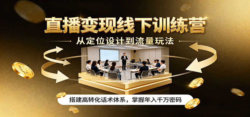 直播变现线下训练营，从定位设计到流量玩法，搭建高转化话术体系，掌握年入千万密码-好耶资源