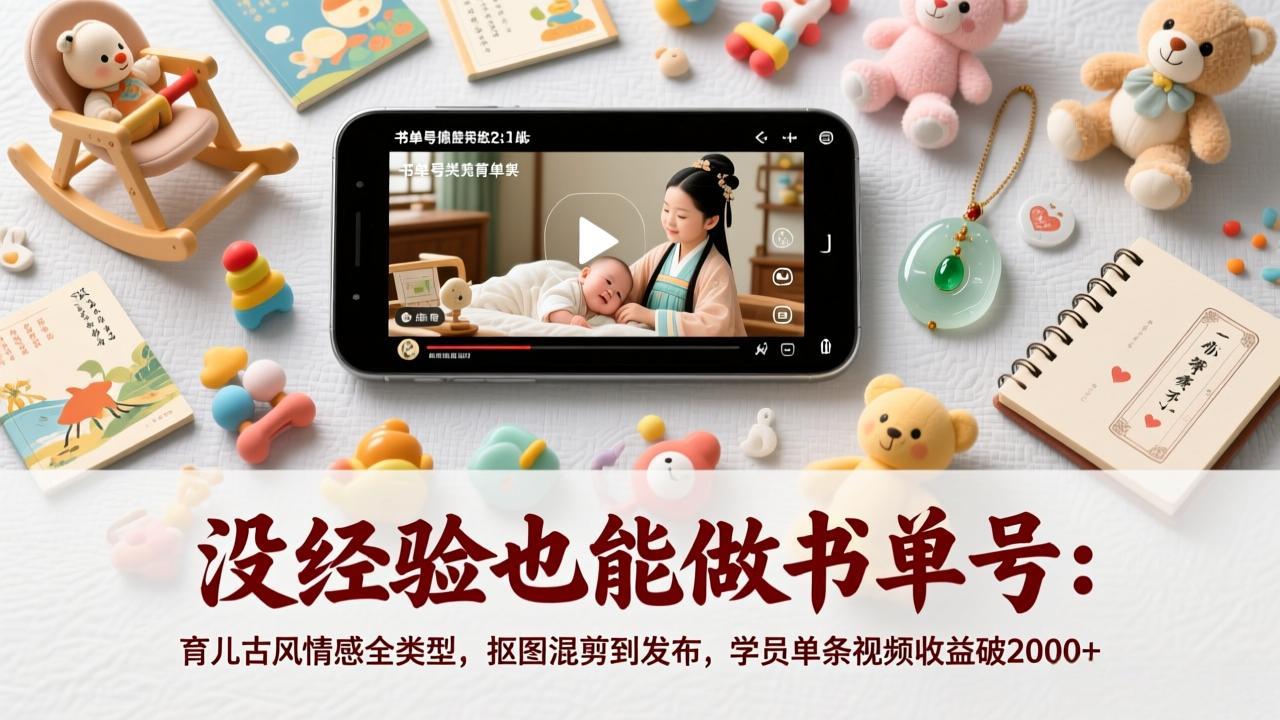 没经验也能做书单号：育儿古风情感全类型，抠图混剪到发布，学员单条视频收益破2000+-好耶资源