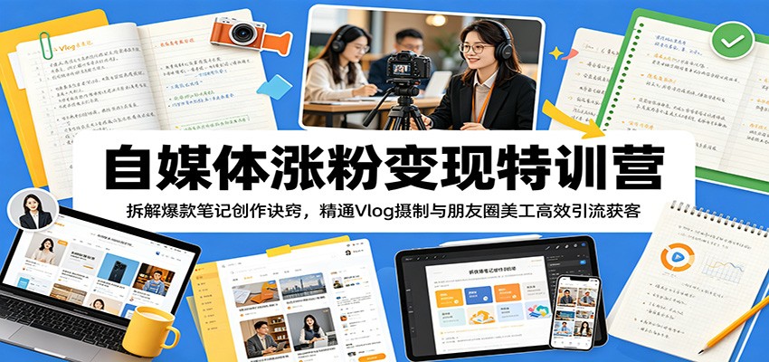 自媒体涨粉变现特训营：拆解爆款笔记创作诀窍，精通Vlog摄制与朋友圈美工高效引流获客-好耶资源