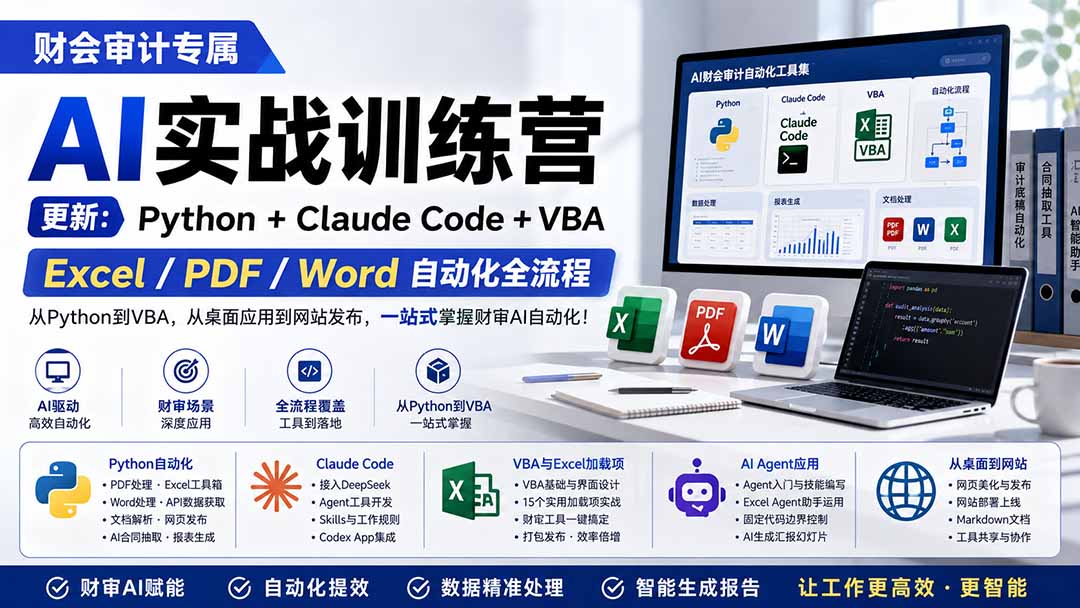 财会审计专属 AI实战训练营:Python+Claude Code+VBA,Excel/PDF/Word自动化全流程 (更新-好耶资源