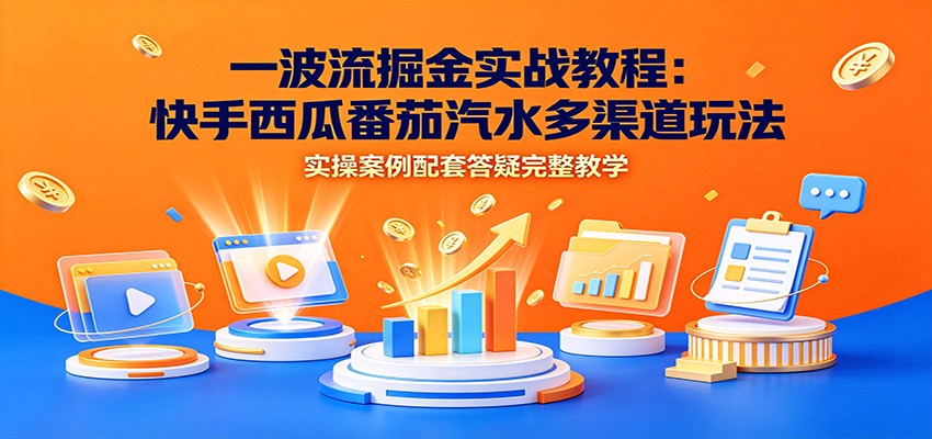 一波流掘金实战教程:快手西瓜番茄汽水多渠道玩法,实操案例配套答疑完整教学-好耶资源