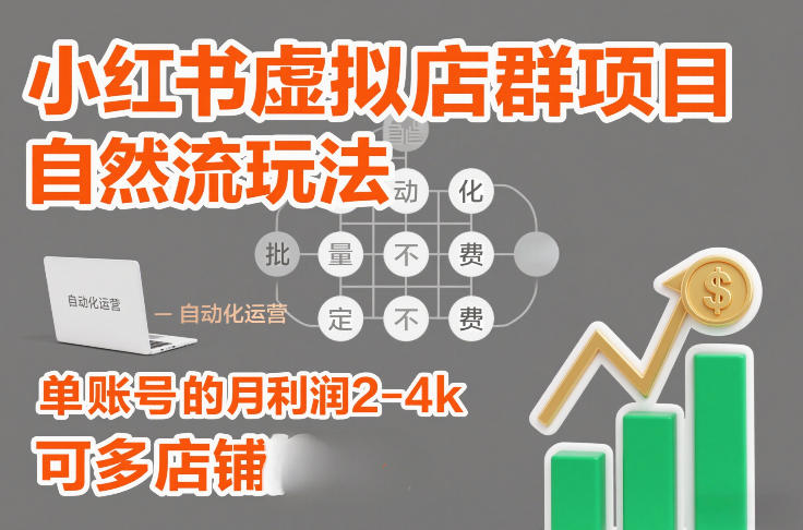 小红书虚拟店群项目，自然流玩法，批量自动化，稳定不费号，单账号的月利润2-4k，可多店矩阵-好耶资源