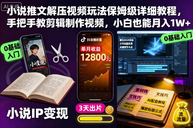 小说推文解压视频玩法保姆级详细教程，手把手教剪辑制作视频，小白也能月入1W+-好耶资源