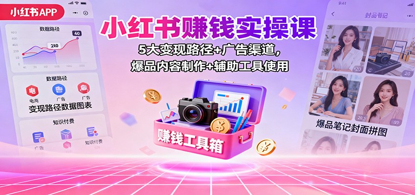 小红书赚钱实操课:5大变现路径+广告渠道,爆品内容制作+辅助工具使用-好耶资源