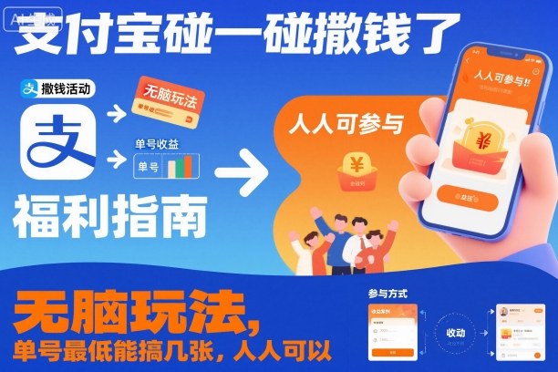 支付宝碰一碰撒钱了，无脑玩法，单号最低能搞几张，人人可以撸【揭秘】-好耶资源