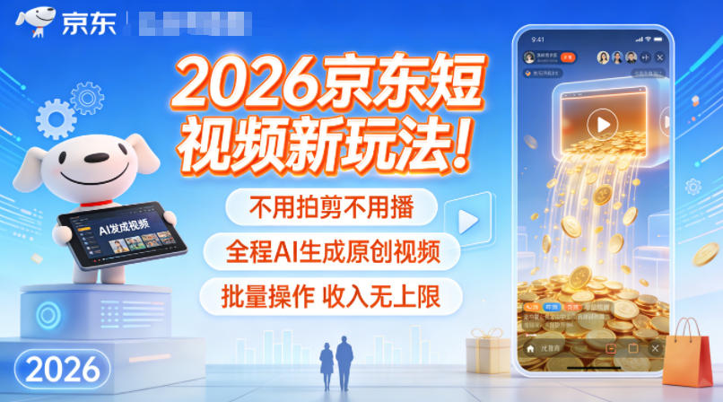 2026京东短视频新玩法！不用拍剪不用播，全程AI生成原创视频，批量操作收入无上限-好耶资源
