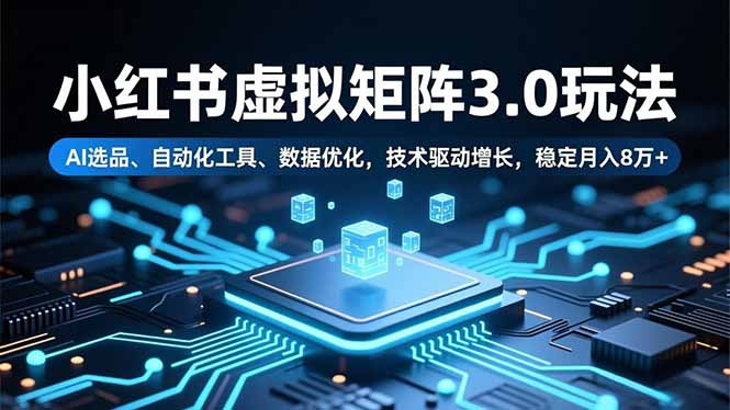 小红书虚拟矩阵3.0玩法，AI选品、自动化工具、数据优化，技术驱动增长，稳定月入8万+-好耶资源