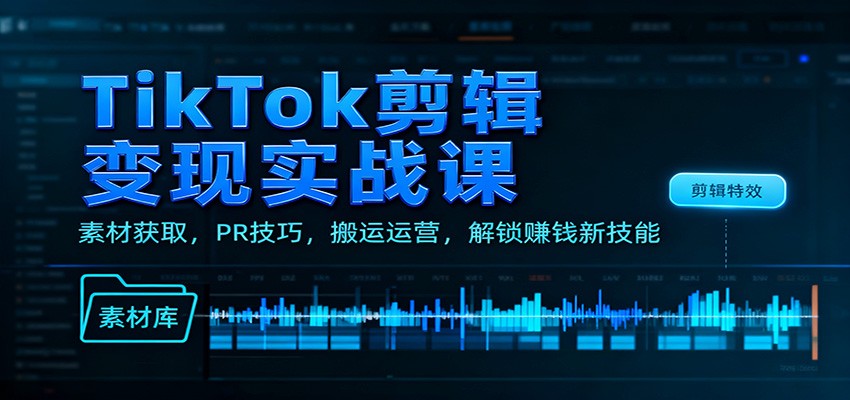 TikTok剪辑变现实战课：素材获取，PR技巧，搬运运营，解锁赚钱新技能-好耶资源