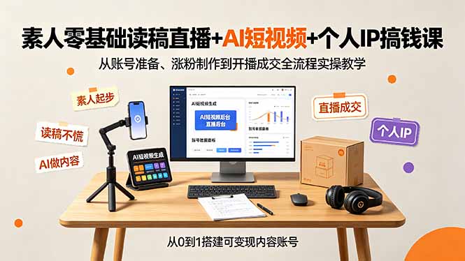 素人零基础读稿直播+AI短视频+个人IP搞钱课,从账号准备、涨粉制作到开播成交全流程实操教学-好耶资源