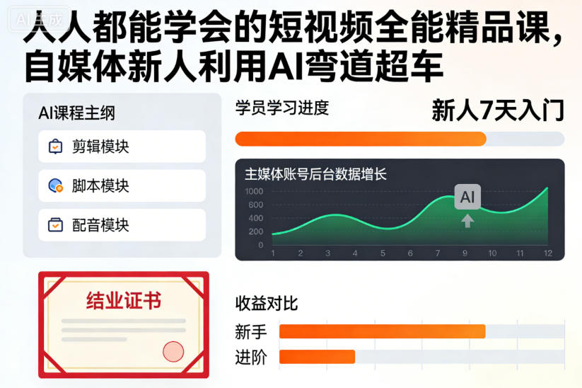 人人都能学会的短视频全能精品课,自媒体新人利用AI弯道超车-好耶资源