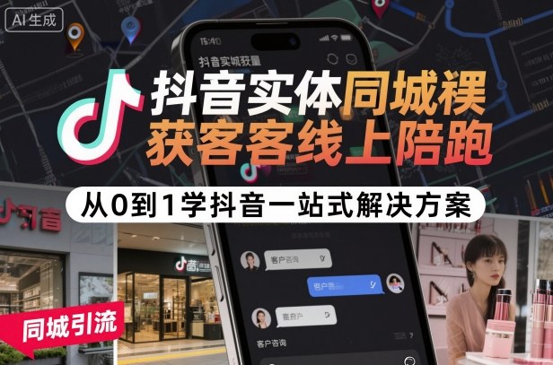 抖音实体同城获客线上陪跑，从0到1学抖音一站式解决方案-好耶资源