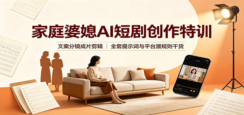 家庭婆媳AI短剧创作特训：文案分镜成片剪辑，全套提示词与平台潜规则干货-好耶资源